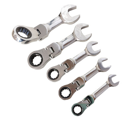 Mini steeksleutel ring ratel sleutel kort knie stabby flex 90 graden 5 stuks 10 tot 19mm