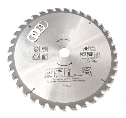 36 tands Cirkelzaagblad Ø 315 x 3 x Ø 30mm Carbide tanden incl 4 verloopringen 25.4 22 20  en 16 mm