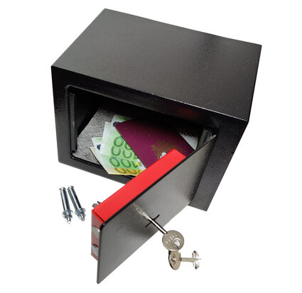 Stalen mechanische safe lock kluis met sleutel muur of vloer montage 17 x 23 x 17cm