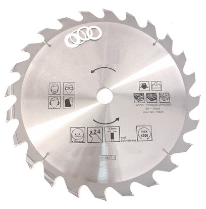 TCT 24 tands Cirkelzaagblad Ø 350x 3 x Ø 30mm Carbide tanden incl 4 verloopringen 25.4 22 20  en 16 mm