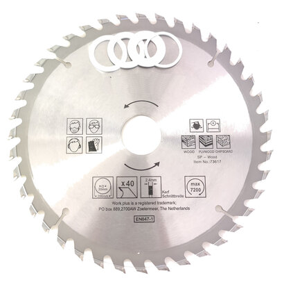 TCT 40 tands Cirkelzaagblad Ø 200 x 2.4 x Ø 30mm Carbide tanden incl 4 verloopringen 25.4 22 20  en 16 mm