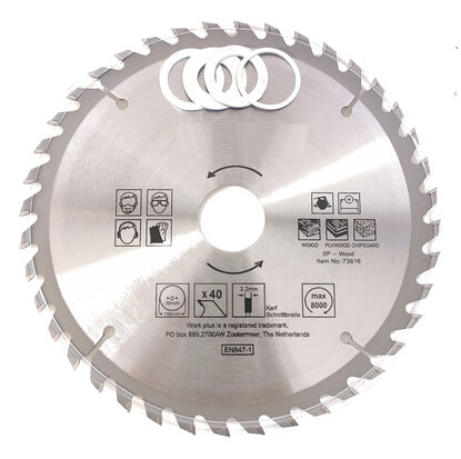 TCT 40 tands Cirkelzaagblad Ø 190 x 2.2 x Ø 30mm Carbide tanden incl 4 verloopringen 25.4 22 20  en 16 mm