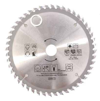 TCT 48 tands Cirkelzaagblad Ø 160 x 2.2 x Ø 20mm Carbide tanden incl 1 verloopring 16mm