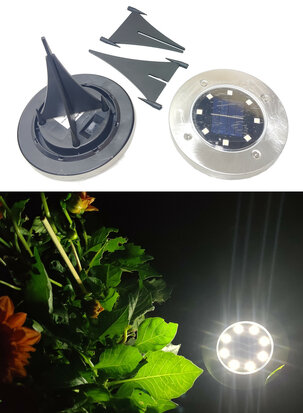 3x LED Grondspot Solar Tuin Spot IP44 spatwaterdicht rvs 12 x 11,5cm 300mAh 