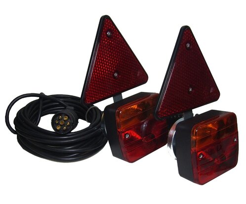 Magneet Verlichting set met reflector driehoek voor aanhanger of fietsdrager met 2,5 m x 7,5 M  kabel 