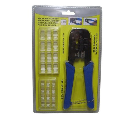 Modulair Tangset 25 delig 6 polig / 8 polig RJ12 RJ11 RJ45 krimptang striptang kniptang complete set 