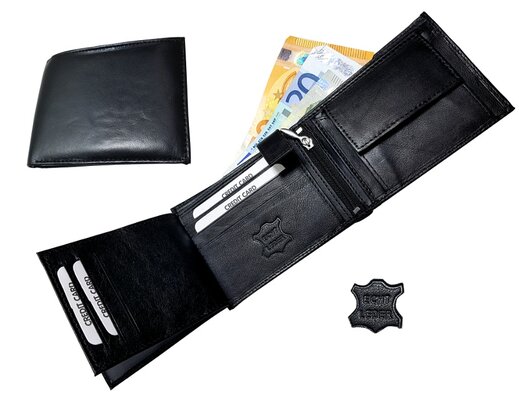 Heren Zwart Leren Portemonnee met 16 vakjes voor pasjes kleingeld briefgeld 12.5 x 9.5 x 3 cm Leer