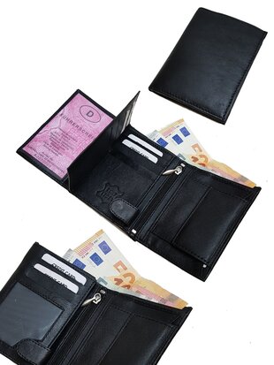 Heren Zwart Leren Portemonnee met 19 vakjes voor pasjes kleingeld briefgeld 9 x 12 x 2 cm Leer