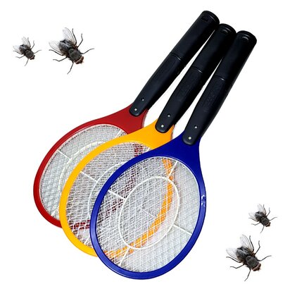 Elektrische vliegenmepper set van 3 stuks geel rood en blauwe muggen wespen vliegen