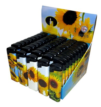 50 X Aansteker Zonnebloem bloemen geel print klik navulbaar afbeeldingen 